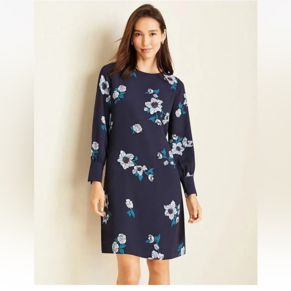 Ann Taylor Blue Sheath Dress‎ with Bishop Sleeves- maybe worn once- 148 retail